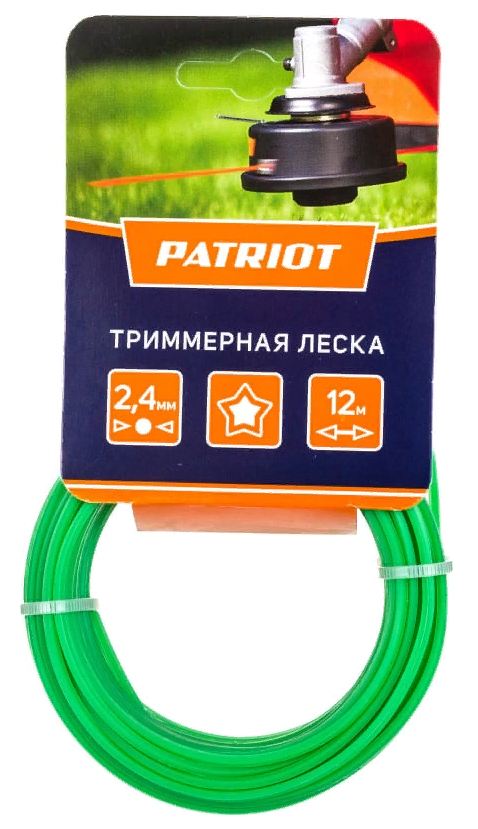 Леска PATRIOT D 2,4 мм L 12 м (звезда, зеленая) 240-12-3, картонный подвес