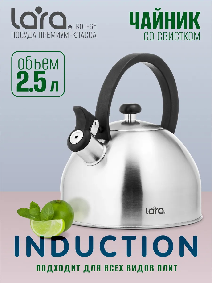 Чайник LARA LR00-65 (матовый) 2,5л, индукционное капсул. дно, нейлоновая ручка Чайник LARA LR00-65 (матовый) 2,5л, индукционное капсул. дно, нейлоновая ручка