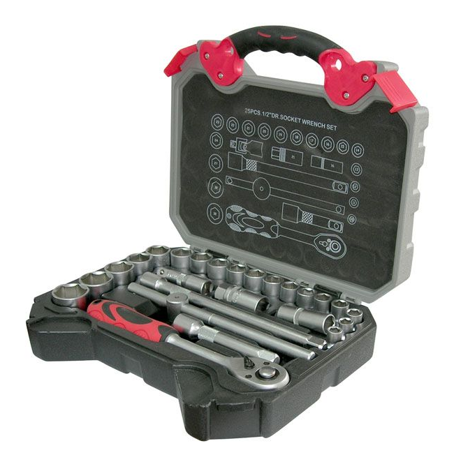 Набор инструментов автомобильный USPEX CrV, Профи, 1/2", 25шт /65203/