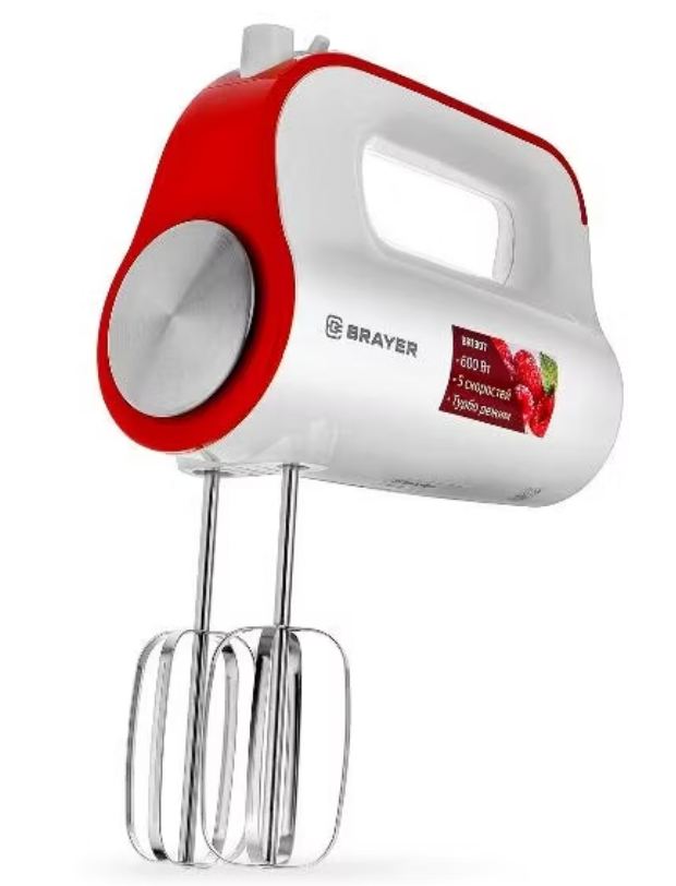 Миксер BRAYER 1307BR /600Вт, 5 скор.реж, турбо,насад. венчики, насад для взбивания/