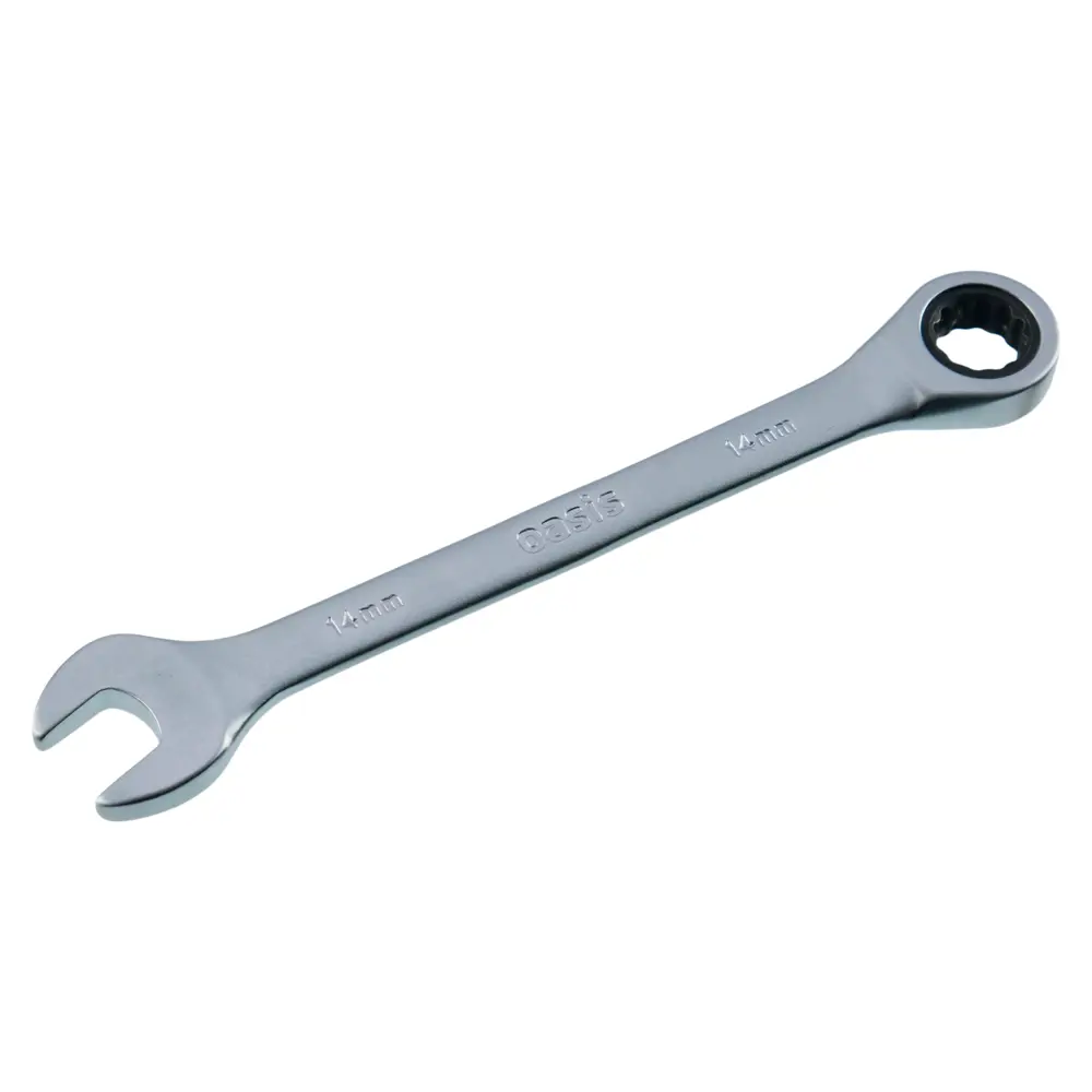 Ключ комбинированный гаечный Oasis Pro 14 мм с трещоткой (глянцевый хром) Ключ комбинированный гаечный Oasis Pro 14 мм с трещоткой (глянцевый хром)