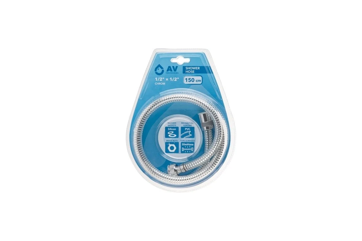 Шланг душевой AV Engineering AVSSS-117 PVC 1/2" г-г 150 см, хром Шланг душевой AV Engineering AVSSS-117 PVC 1/2" г-г 150 см, хром