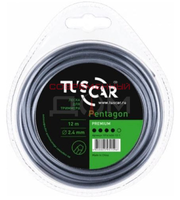 Леска для триммера TUSCAR Pentagon, Premium 2,4мм*12м
